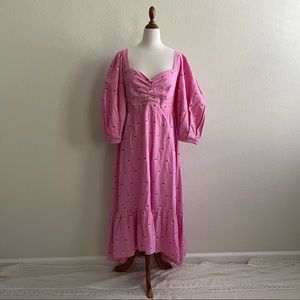 FARM RIO pink embroidered pineapple fit and flare maxi dress